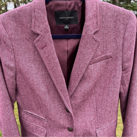 Banana Republic Tweed Blazer Women's Jacket Wine - Purple Wool Blend - Picture 4 of 13